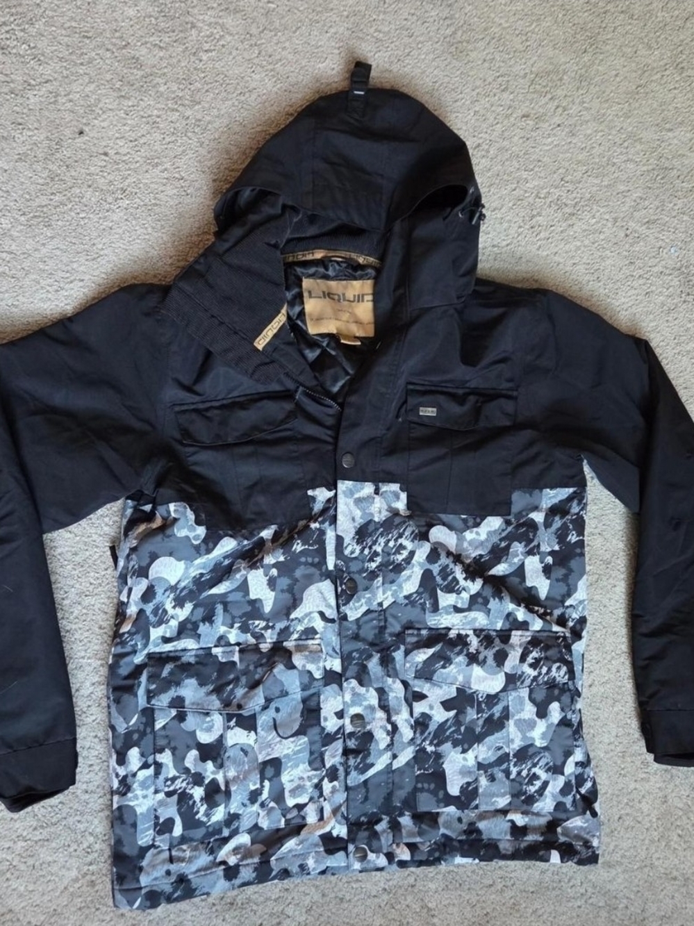 Liquid Men's Black & Gray Camo Ski Jacket with Hood